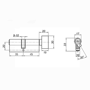 Стандарт Цилиндровый механизм Z.I.80В-5K (30Вх10х40) CP 5 кл #225185